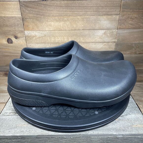 CROCS ON THE CLOCK LITERIDE SLIP-ON BLACK CLOG MENS SIZE 11 NON SLIP WORK SHOES - Picture 1 of 10